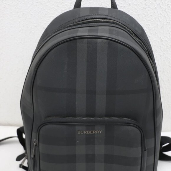 BURBERRY Rocco Charcoal Checkered E-Canvas Backpack - Picture 1 of 16
